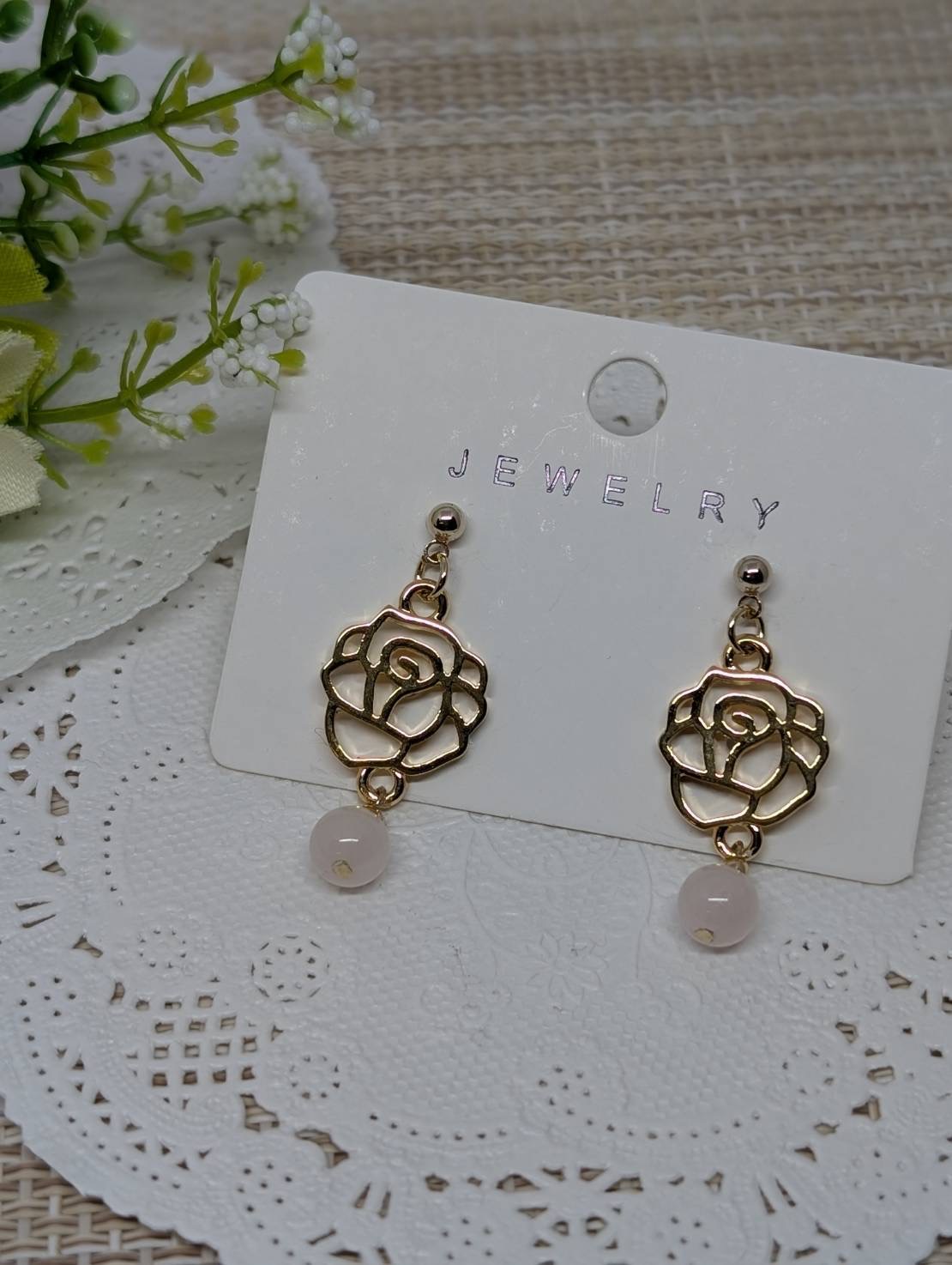 ローズクォーツのピアス