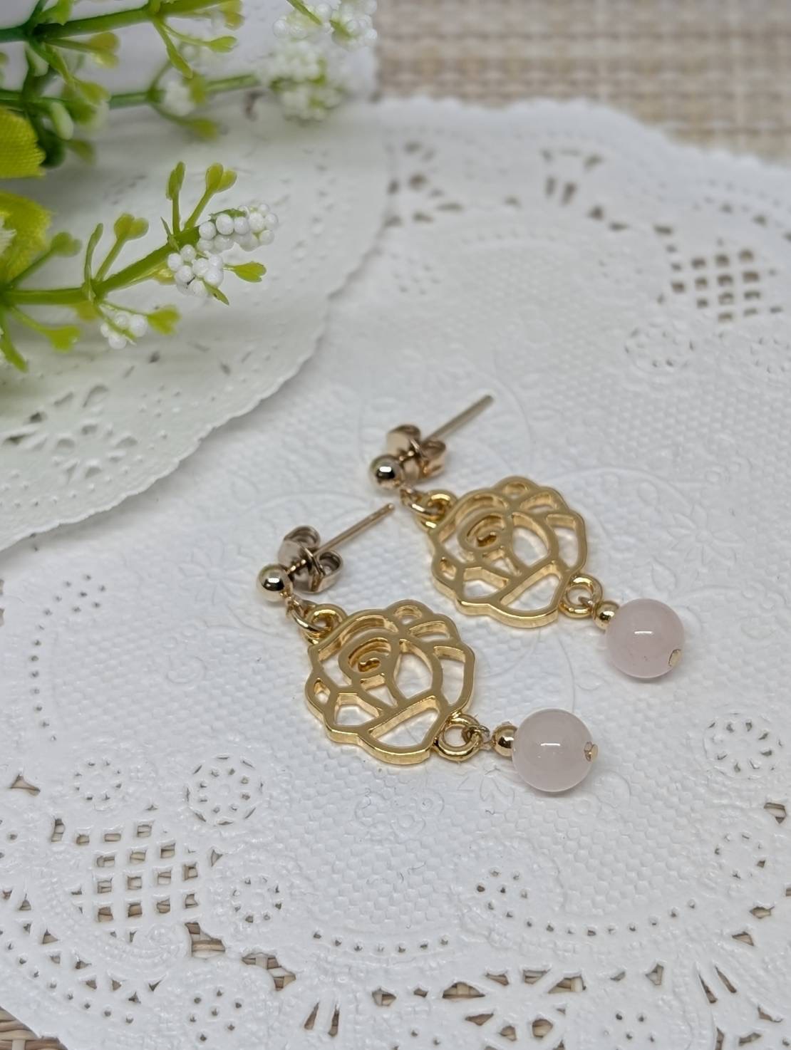 ローズクォーツのピアス